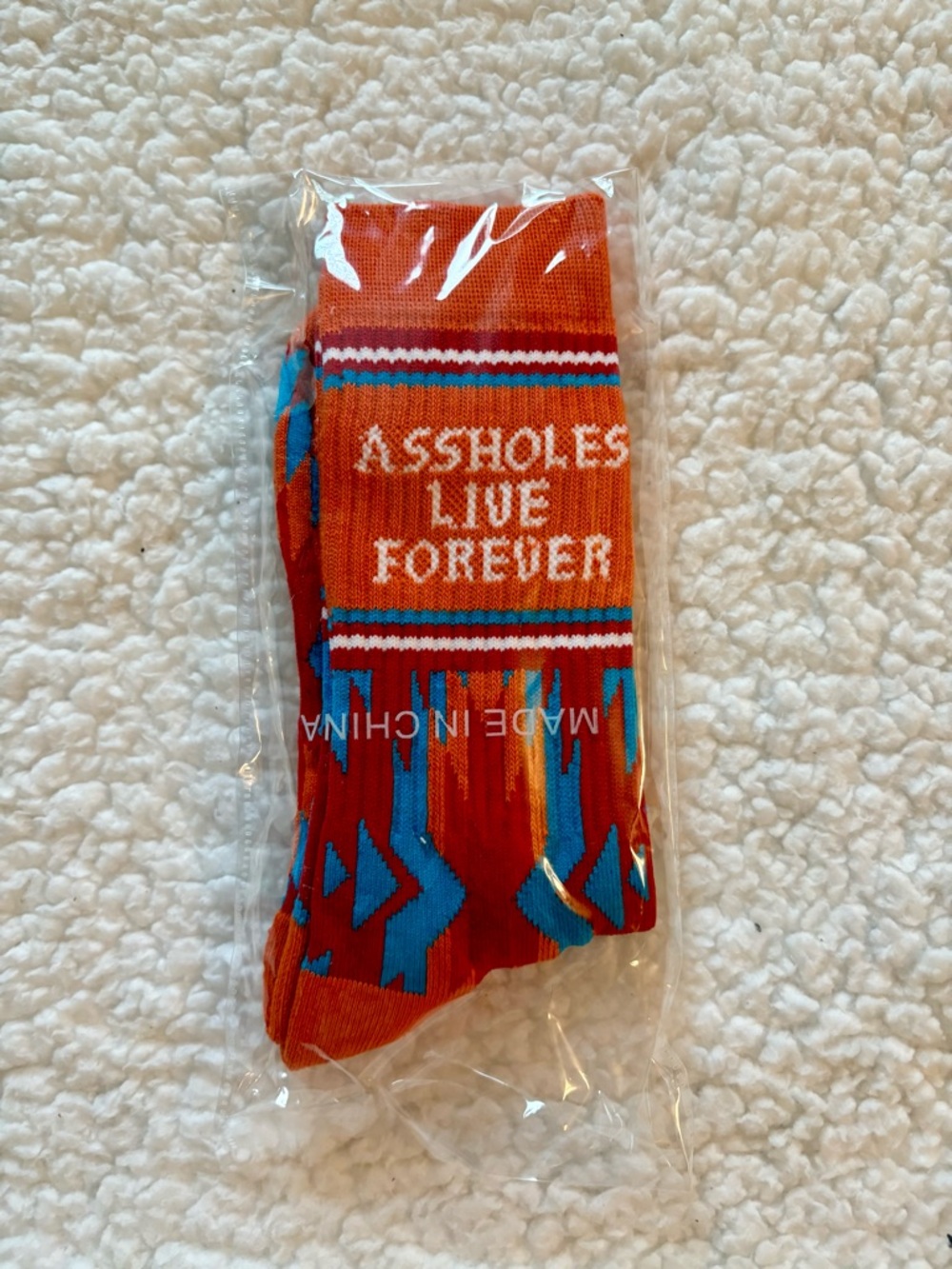 Men's Bold Orange Crew Socks with Blue Accents - Graphic Statement